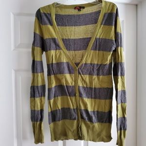 Olive and Gray Striped Cardigan